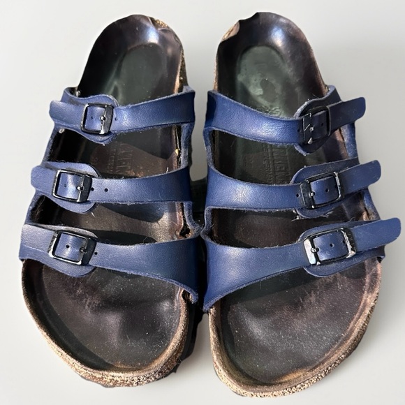 Birkenstock Florida Women Sandals‎ Size 40 EU Brown Navy Blue Shoes Slip On 9.5 - Picture 1 of 10